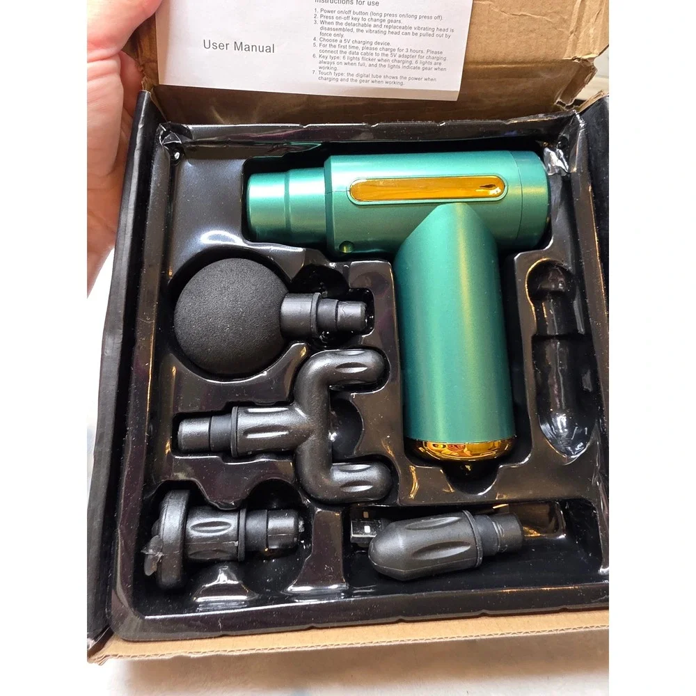 Myofascial‎ Physiotherapy Apparatus Massage Gun Teal Gold 4 Heads Type-C New